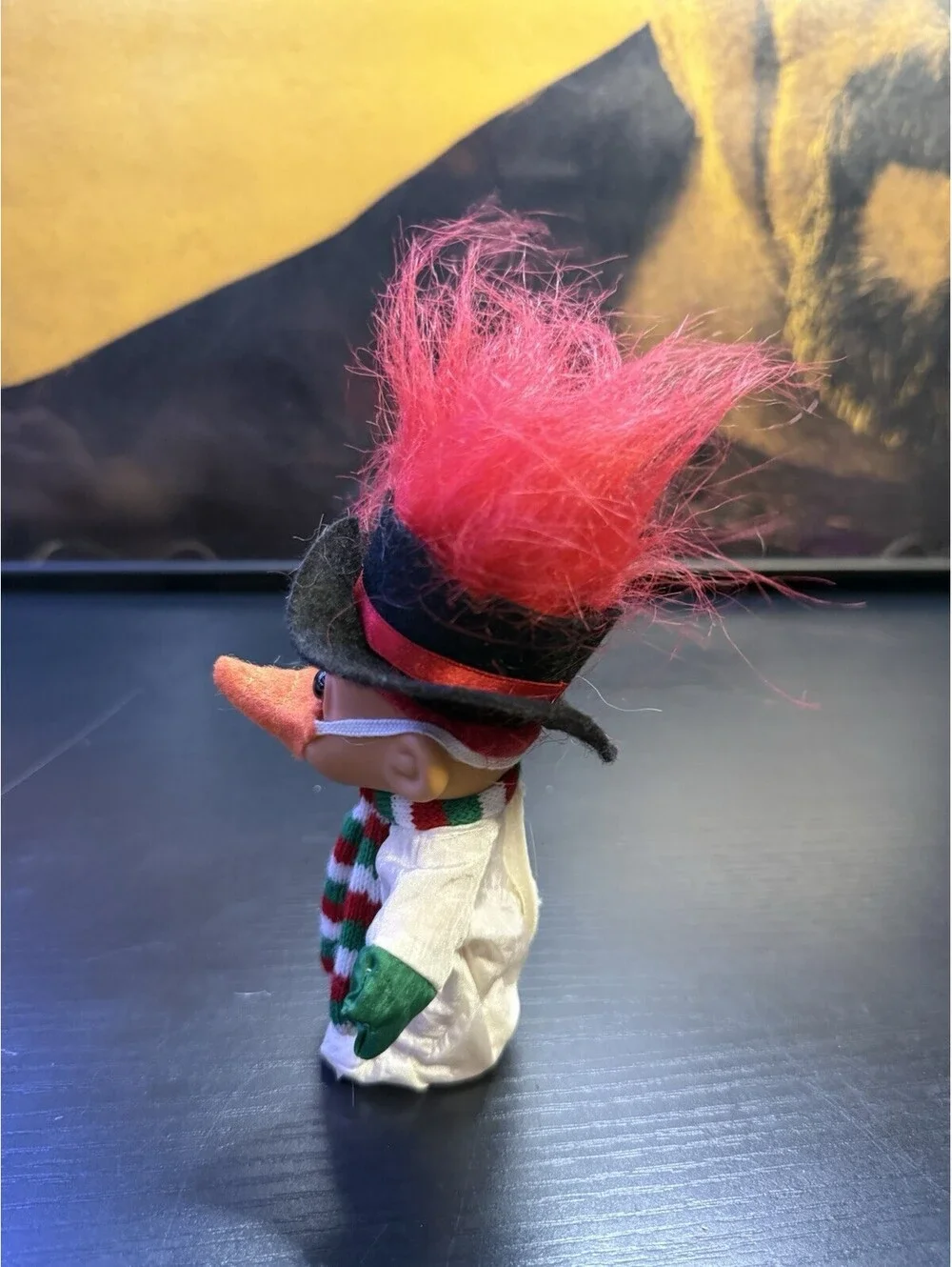 Russ Christmas Troll Doll Snowman Red Hair Top Hat Scarf Mask Item 18047